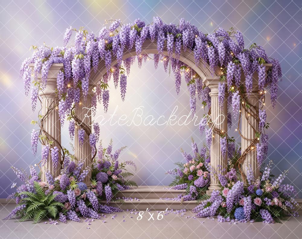 Kate Wisteria Arch Columns Pastel Purple Fleece Backdrop Designed by Emetselch