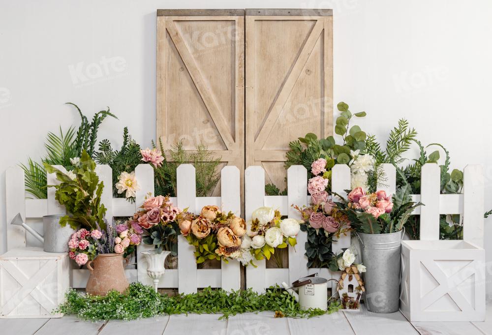 Kate Spring Flower Fence Wooden Door Backdrop Designed by Emetselch