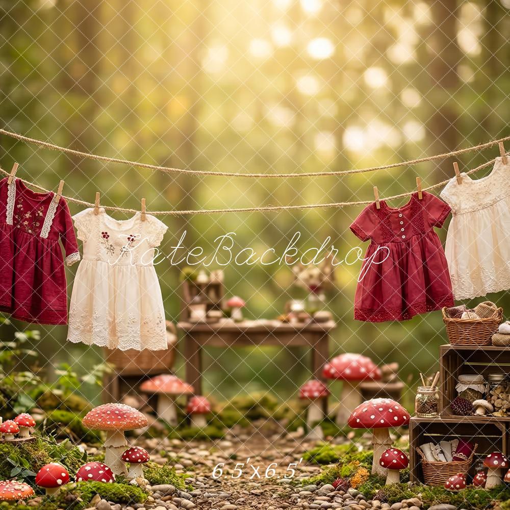 Kate Forest Clothesline Mushrooms Rustic Backdrop Designed by Patty Robert - Image 2