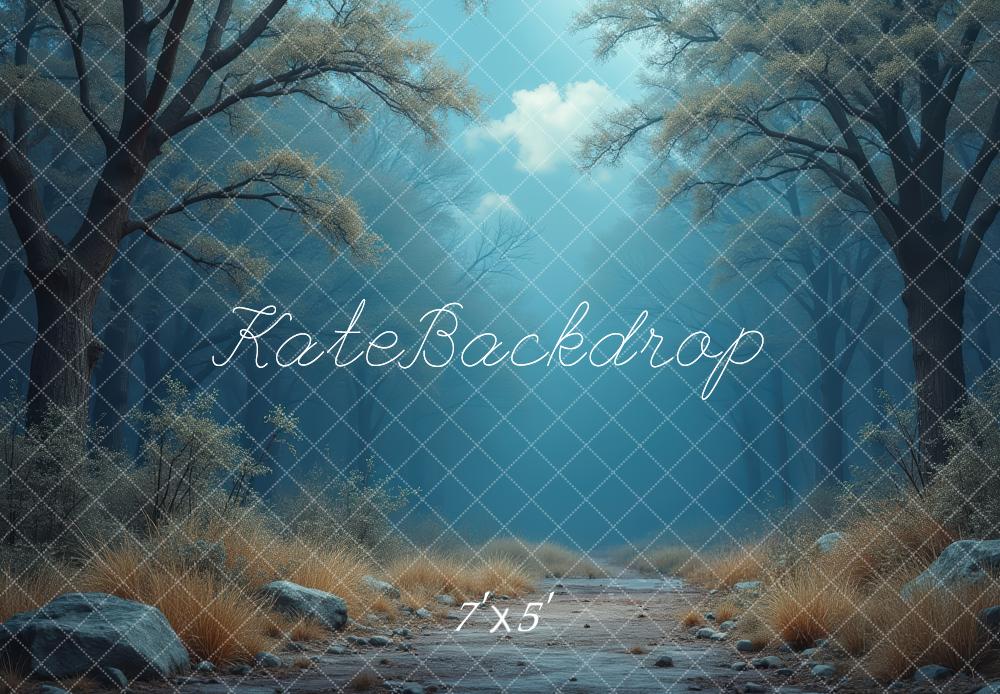 Kate Forest Path Misty Blue Trees Backdrop Designed by Laura Bybee