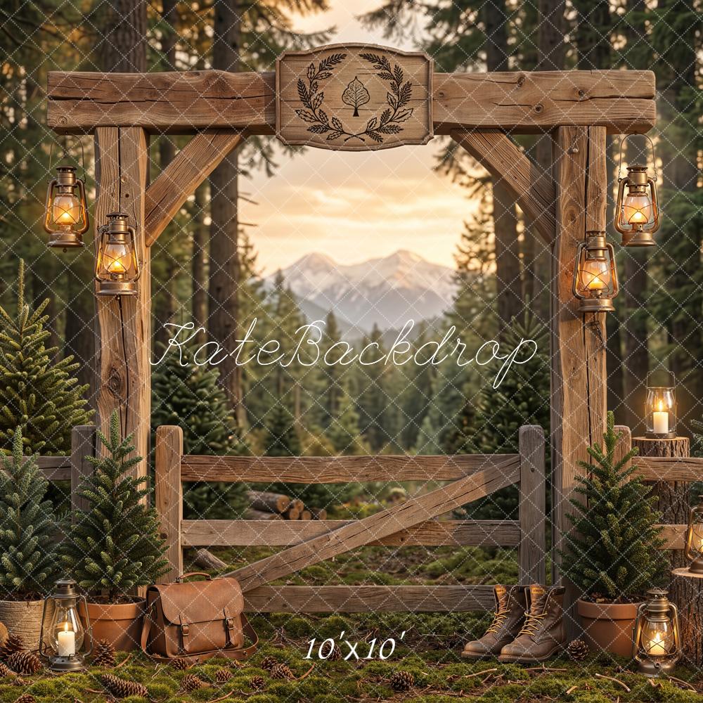 Kate Forest Wooden Gate Lanterns Sunset Backdrop Designed by Emetselch - Image 2