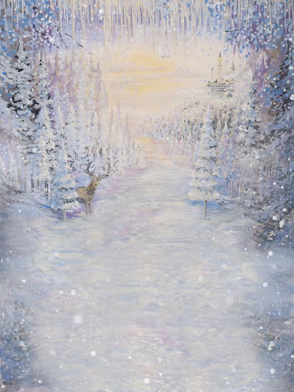 Kate Frozen Forest Deer Winter Painting Backdrop For Children Christmas Photography - Image 2