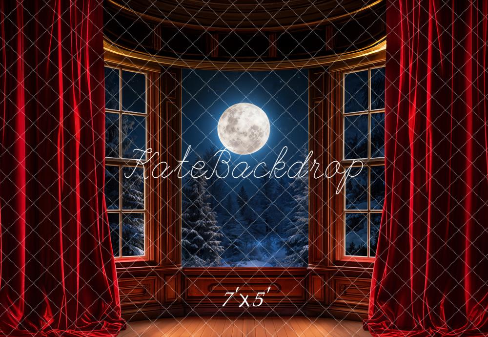 Kate Full Moon Bay Window Red Curtains Backdrop Designed by Emetselch