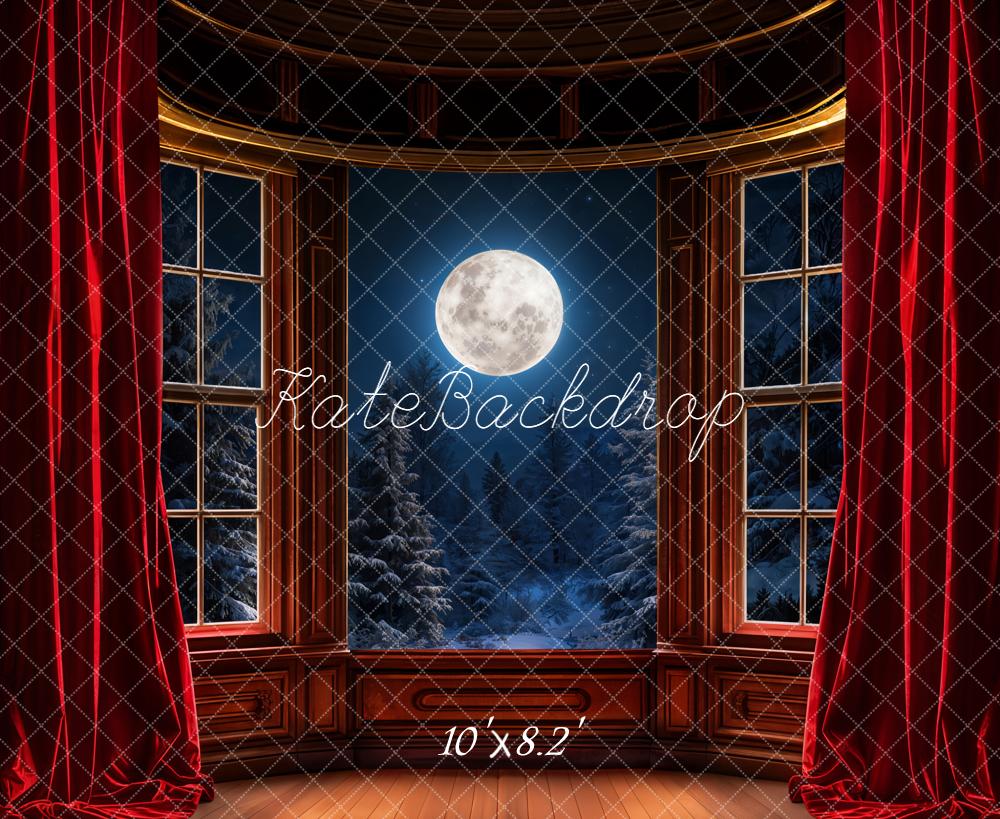 Kate Full Moon Bay Window Red Curtains Backdrop Designed by Emetselch - Image 6