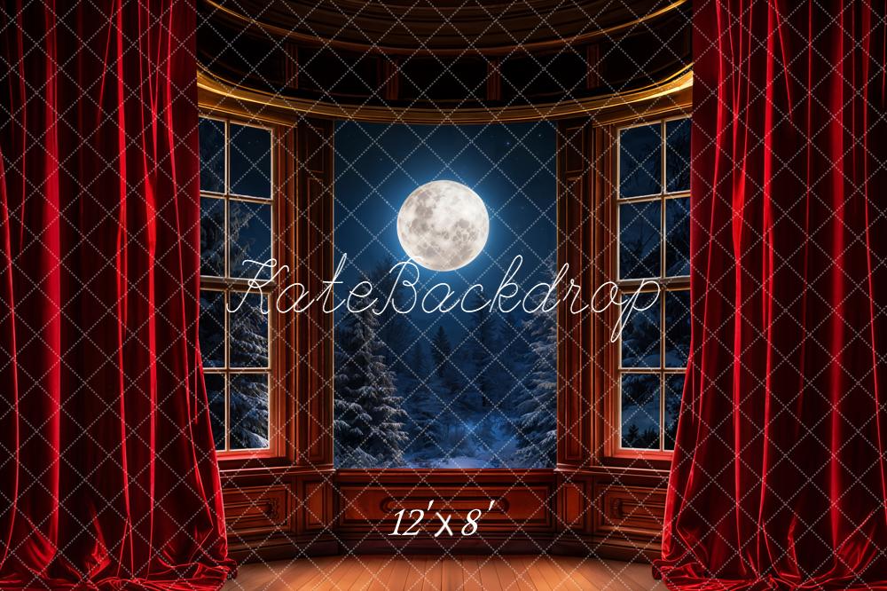 Kate Full Moon Bay Window Red Curtains Backdrop Designed by Emetselch - Image 8