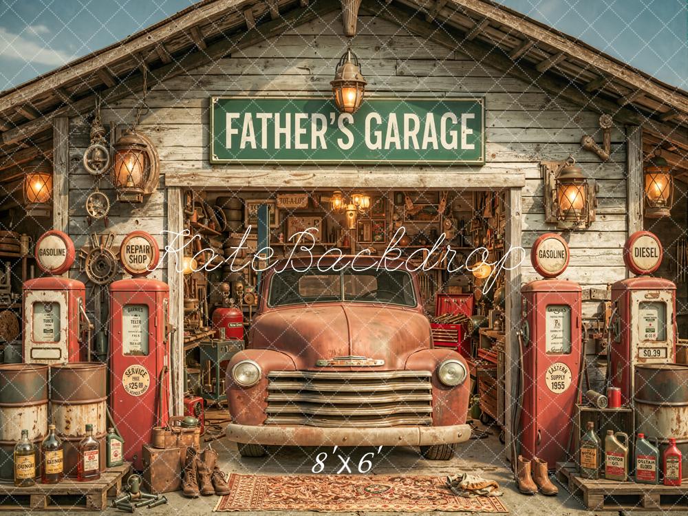 Kate Garage Vintage Truck Gasoline Pumps Fleece Backdrop Designed by Chain Photography