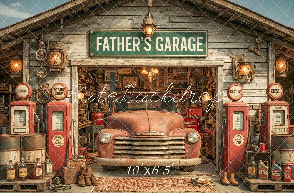 Kate Garage Vintage Truck Gasoline Pumps Fleece Backdrop Designed by Chain Photography - Image 2