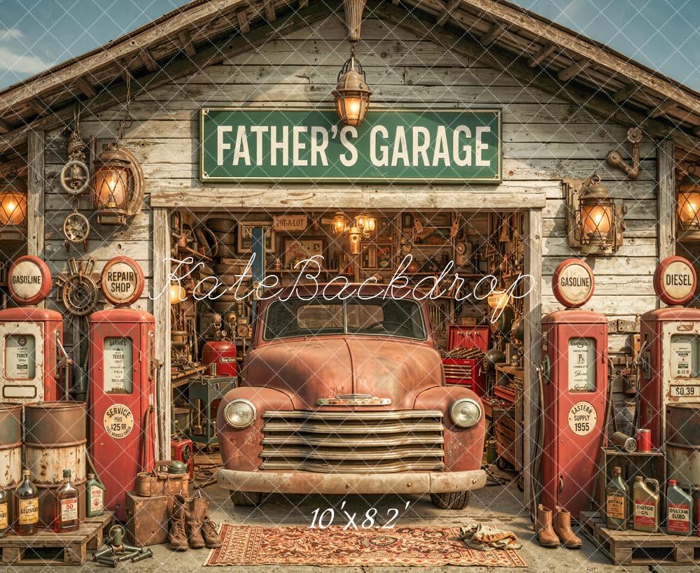 Kate Garage Vintage Truck Gasoline Pumps Fleece Backdrop Designed by Chain Photography - Image 3