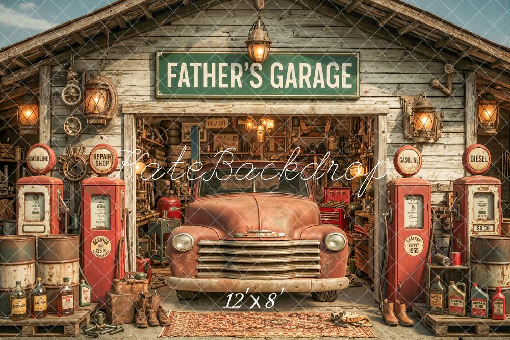 Kate Garage Vintage Truck Gasoline Pumps Fleece Backdrop Designed by Chain Photography - Image 4