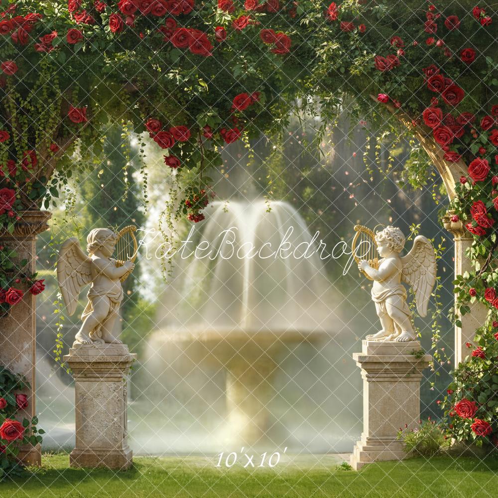 Kate Garden Arch Red Roses Fountain Statues Backdrop Designed by Emetselch - Image 7