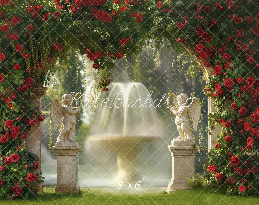 Kate Garden Arch Roses Fountain Statues Fleece Backdrop Designed by Emetselch