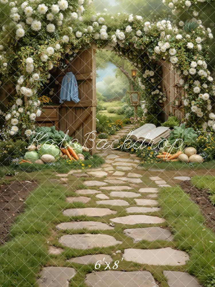 Kate Garden Arch Vegetables Stone Path Fleece Backdrop Designed by Chain Photography