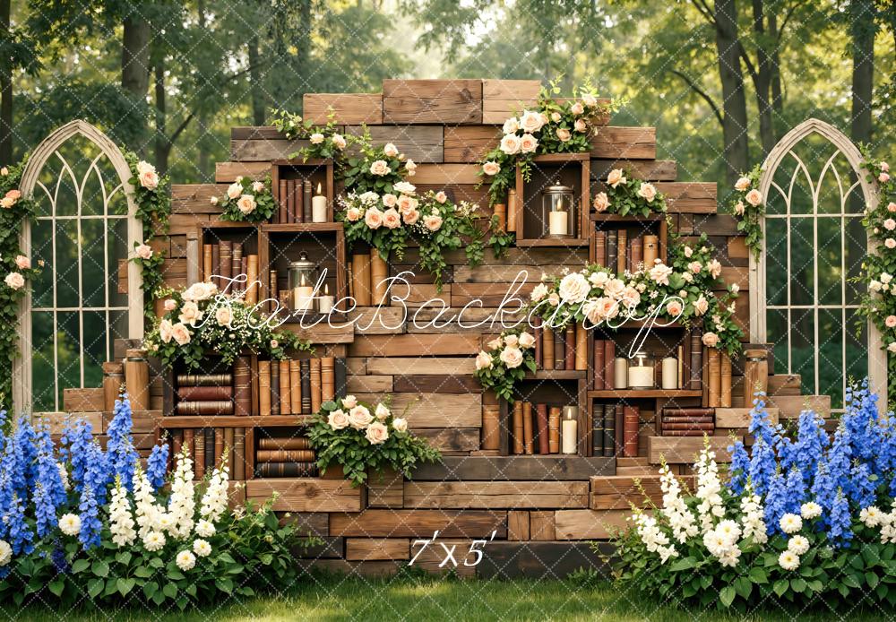 Kate Garden Books Florals Rustic Wood Backdrop Designed by Mini MakeBelieve