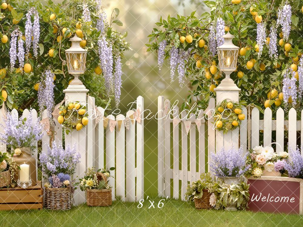 Kate Garden Lemons White Fence Fleece Backdrop Designed by Emstselch