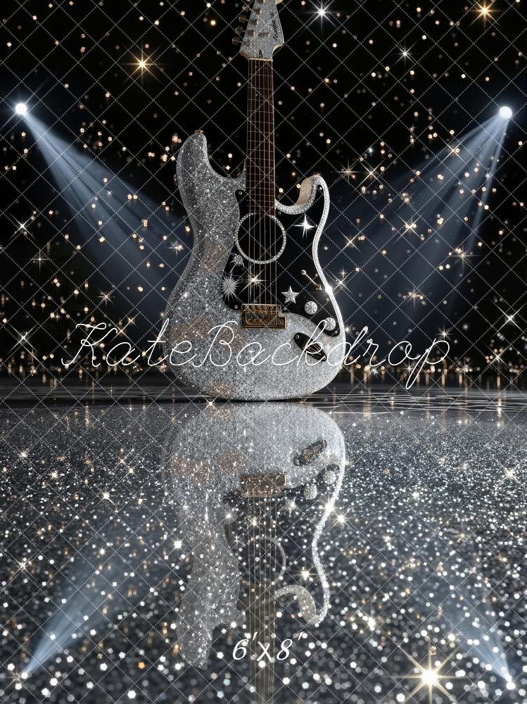 Kate Glitter Guitar Stage Lights Fleece Backdrop Designed by Emetselch
