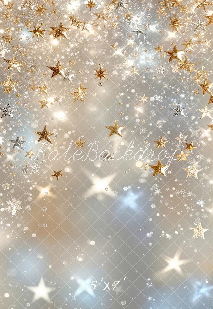 Kate Gold Stars Snowflakes Bokeh Backdrop Designed by Emetselch