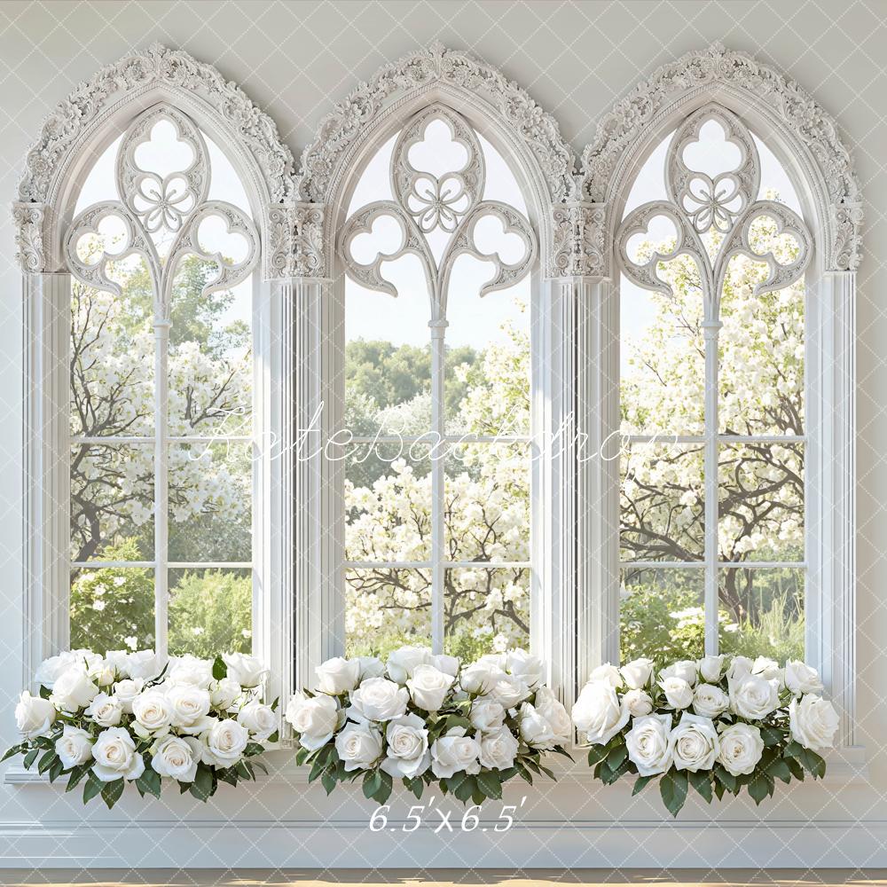 Kate Gothic Arch Windows White Roses Wedding Backdrop Designed by Mini MakeBelieve - Image 2