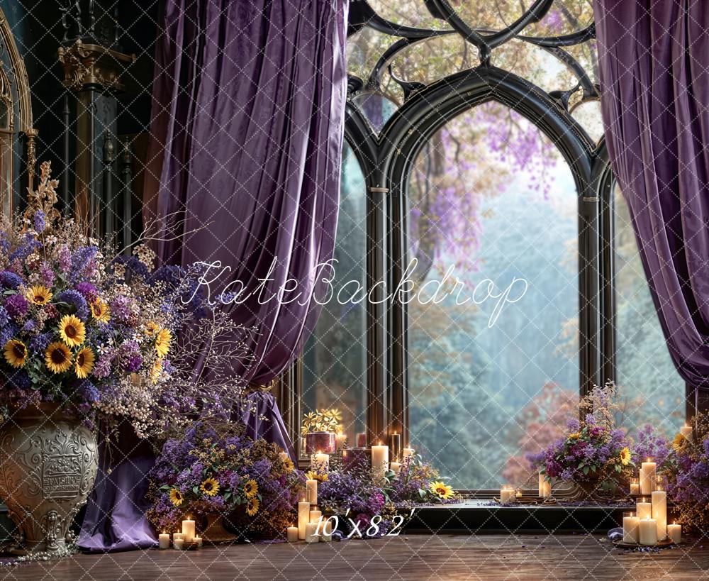 Kate Gothic Window Purple Drapes Floral Backdrop Designed by Emetselch - Image 6