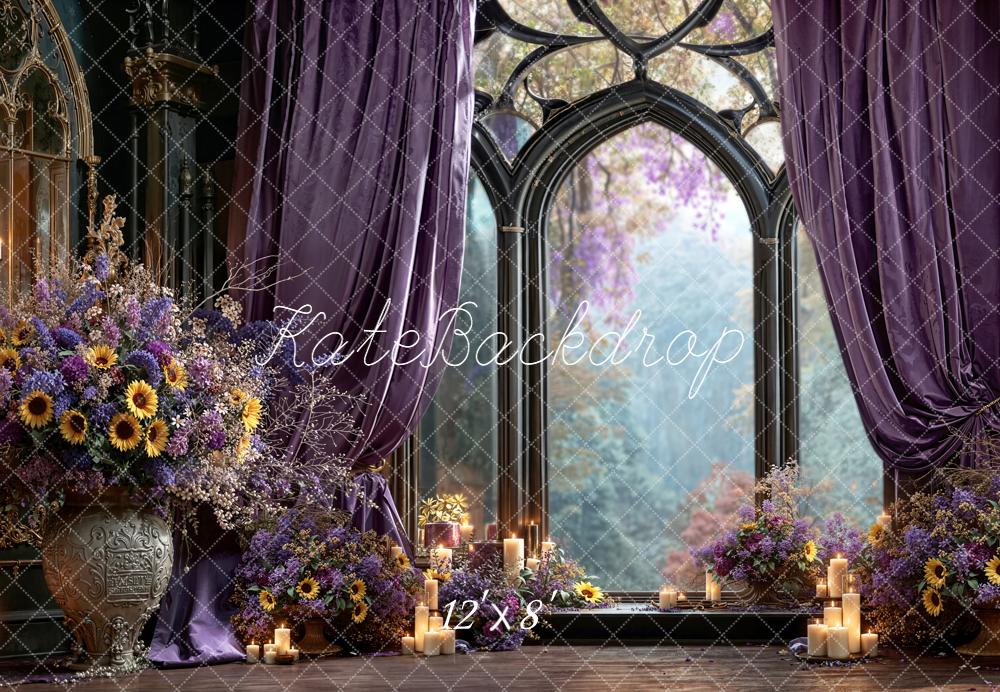 Kate Gothic Window Purple Drapes Floral Backdrop Designed by Emetselch - Image 8