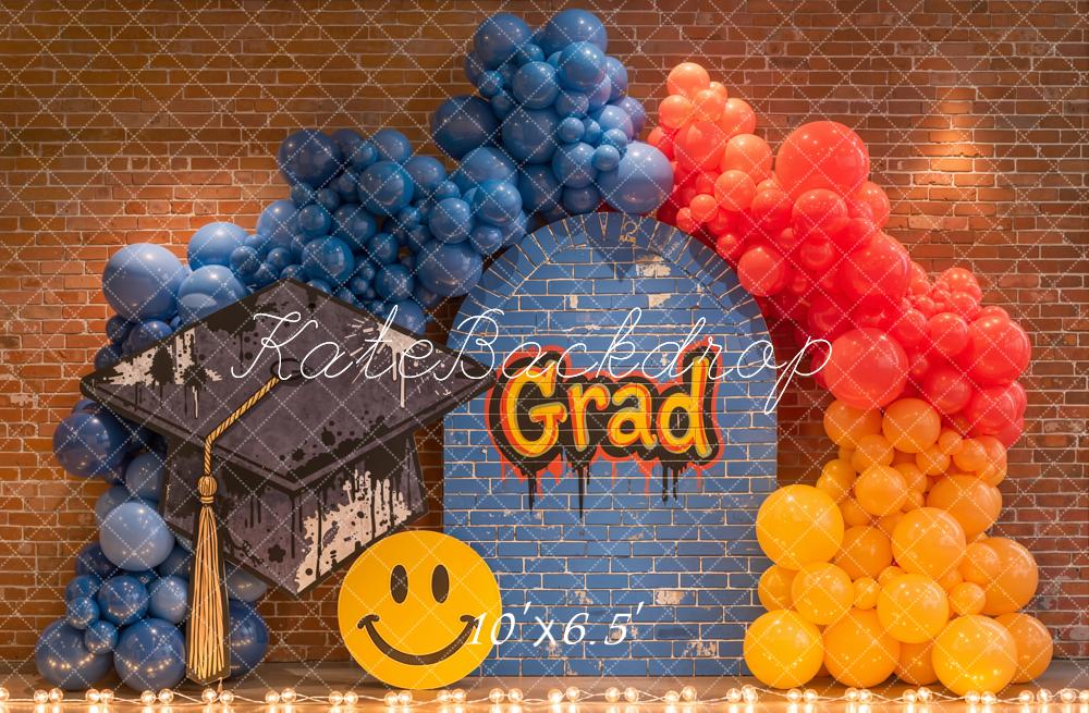 Kate Graduation Balloons Brick Wall Smile Face Backdrop Designed by Emetselch - Image 4
