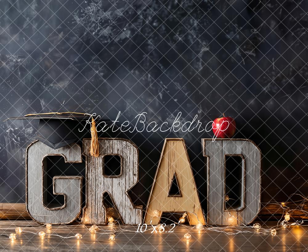 Kate Graduation Chalkboard GRAD Letters Fairy Lights Apple Fleece Backdrop Designed by Emetselch - Image 3