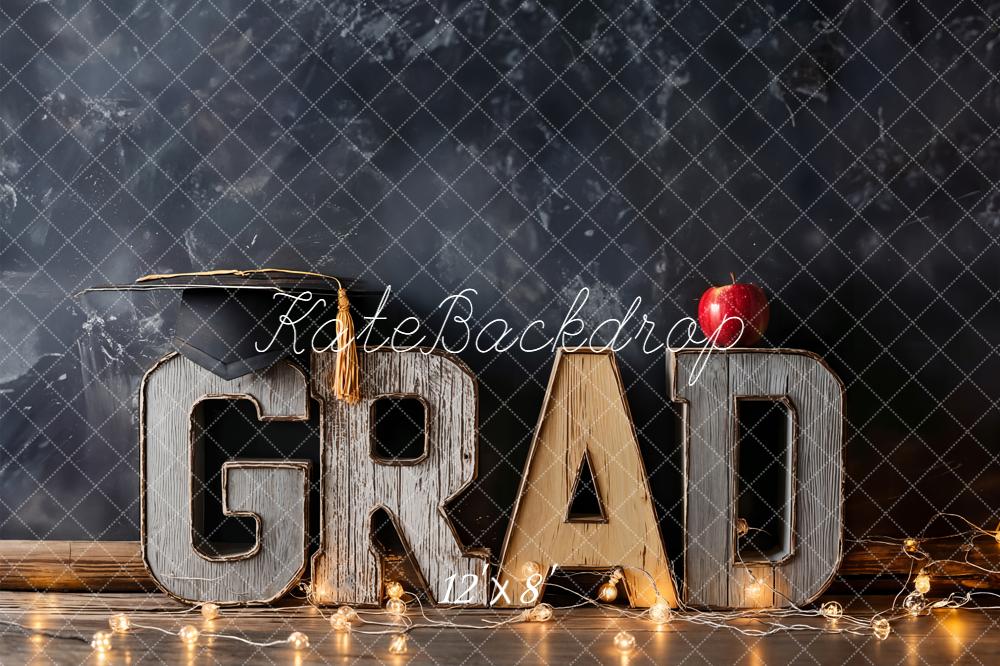 Kate Graduation Chalkboard GRAD Letters Fairy Lights Apple Fleece Backdrop Designed by Emetselch - Image 4