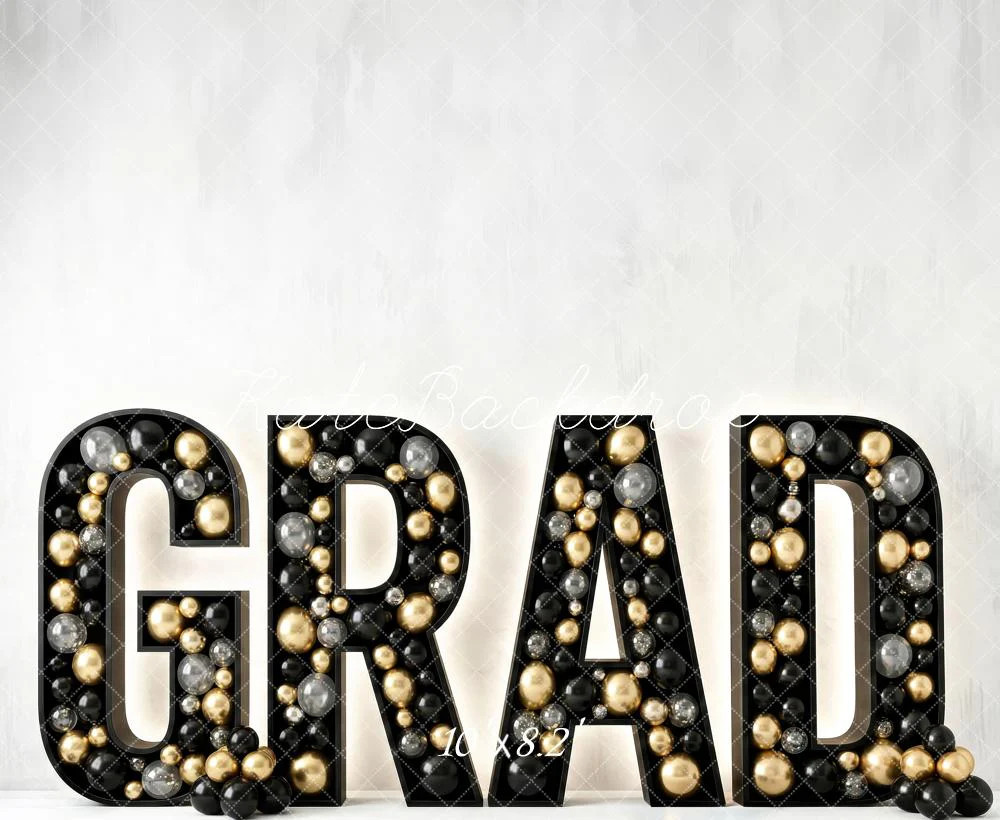Kate Graduation Letters Balloons Black Gold White Fleece Backdrop Designed by Patty Robert - Image 3