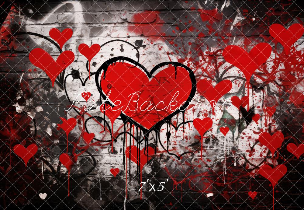 Kate Valentine Graffiti Red Hearts Brick Wall Backdrop Designed by Emetselch