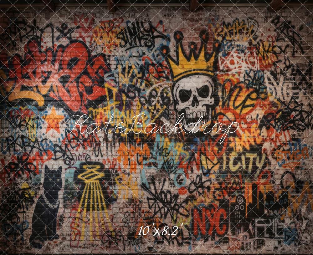 Kate Graffiti Skull Crown Cat Brick Wall Backdrop Designed by Vertigo Productions - Image 6