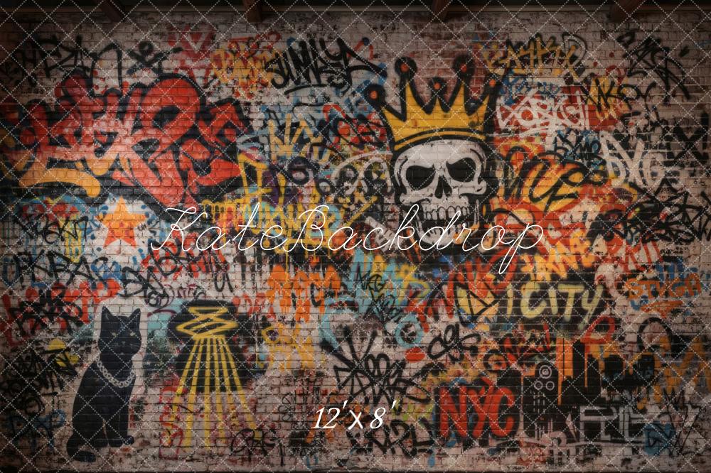 Kate Graffiti Skull Crown Cat Brick Wall Backdrop Designed by Vertigo Productions - Image 8