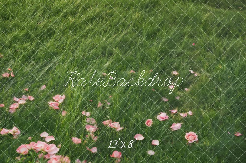 Kate Grass Field Pink Rose Petals Backdrop Designed by Emetselch - Image 8