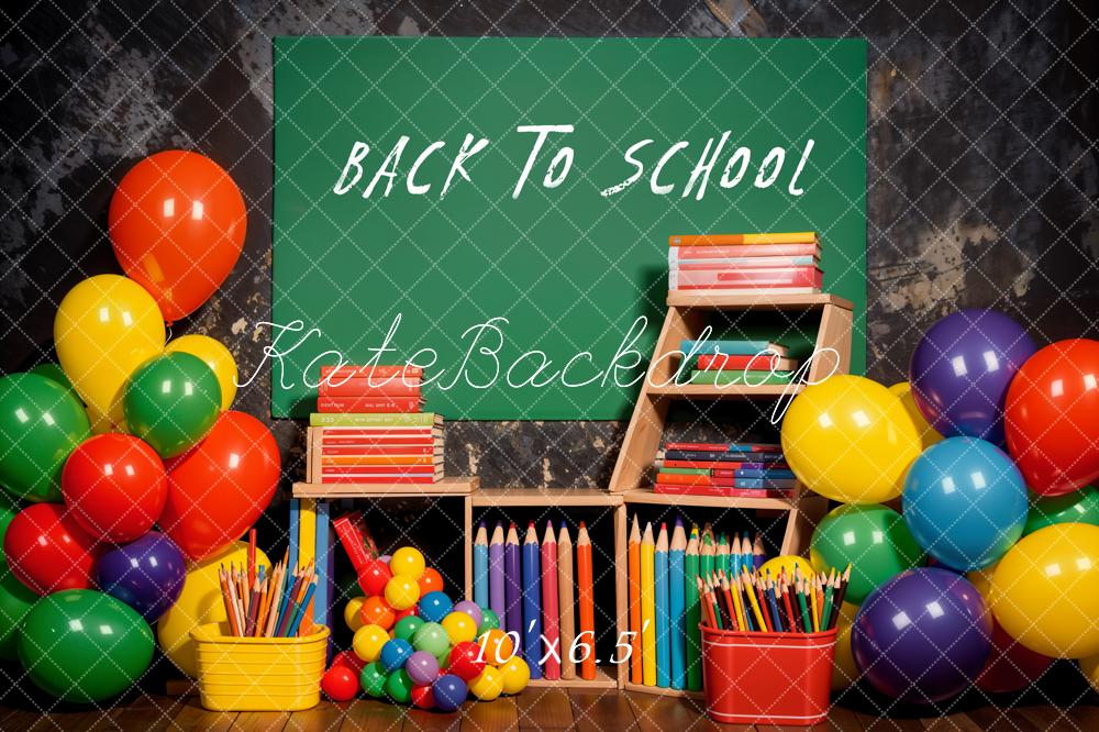Kate Green Back to School Colorful Balloon Grey Wall Backdrop Designed by Emetselch - Image 6