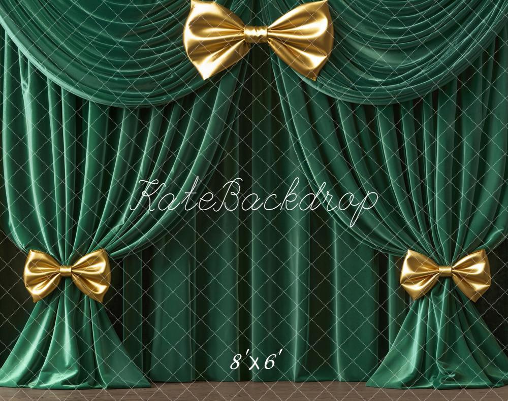 Kate Green Curtains Gold Bows Ornate Fleece Backdrop Designed by Emetselch