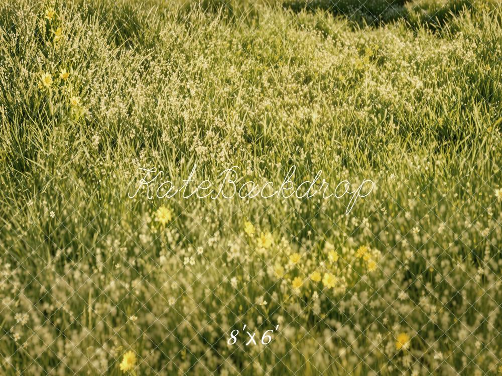 Kate Green Grass Yellow Flowers Fleece Backdrop Designed by Emetselch