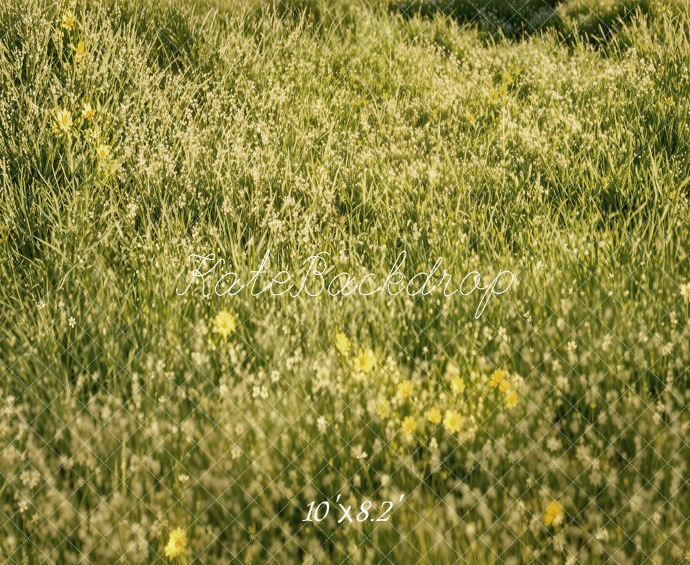 Kate Green Grass Yellow Flowers Fleece Backdrop Designed by Emetselch - Image 3