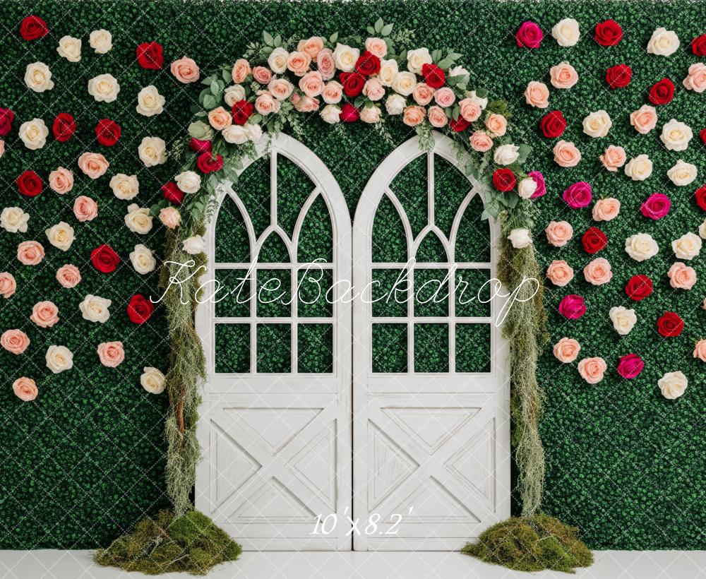 Kate Greenery Arch Wall Roses Fleece Backdrop Designed by Patty Robert - Image 3