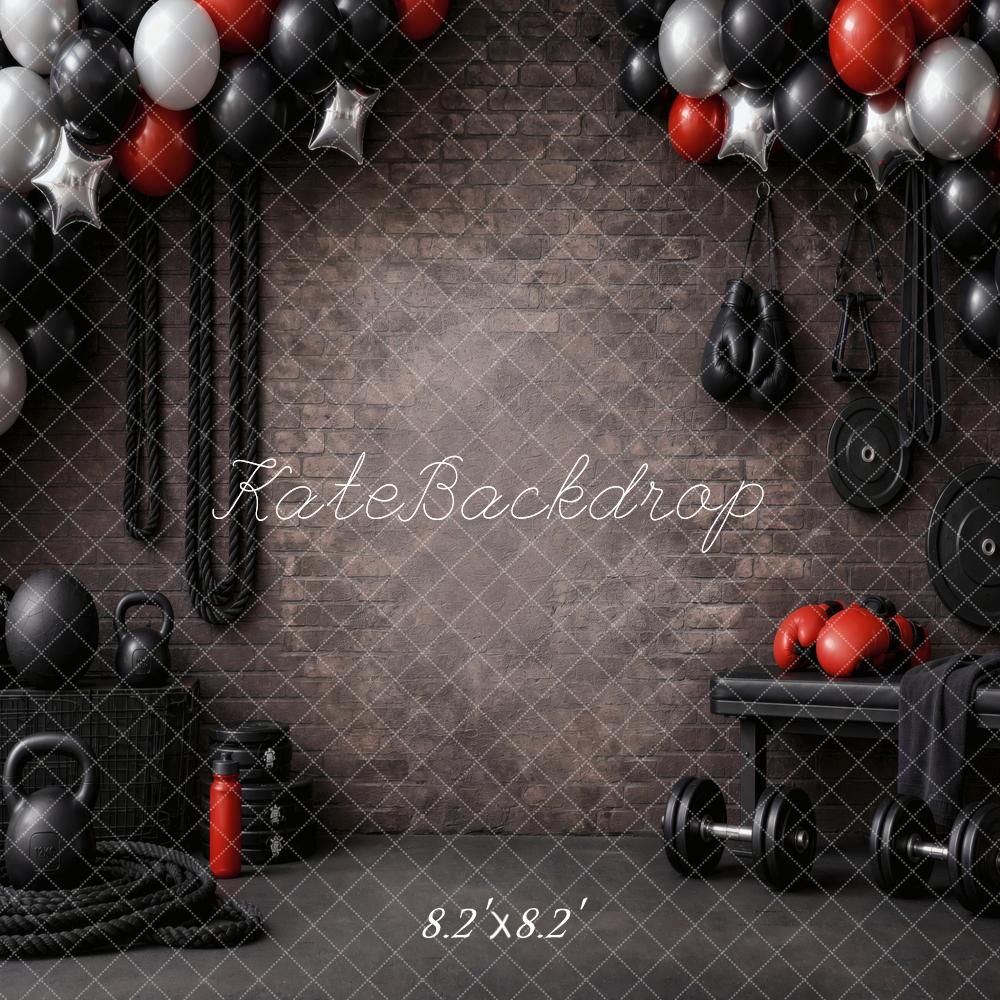 Kate Gym Equipment Balloons Brick Wall Backdrop Designed by Vertigo Productions - Image 5