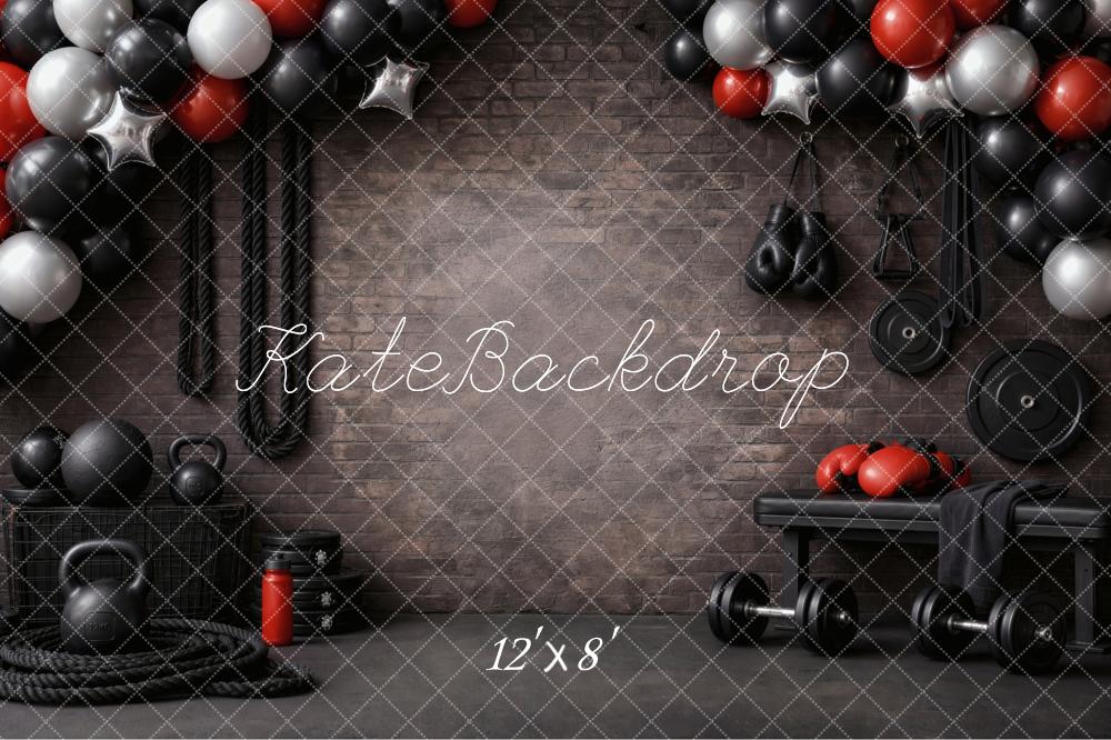 Kate Gym Equipment Balloons Brick Wall Backdrop Designed by Vertigo Productions - Image 8