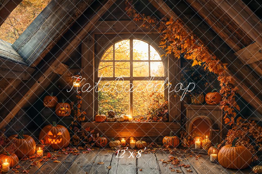Kate Halloween Attic Pumpkins Autumn Fleece Backdrop Designed by Emetselch - Image 4