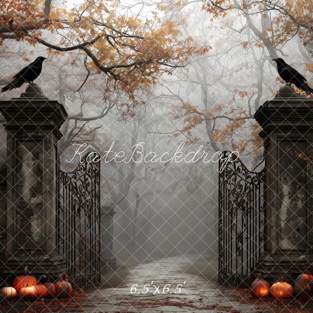 Kate Halloween Gate Ravens Pumpkins Autumn Backdrop Designed by Patty Robert - Image 2