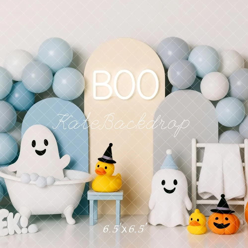 Kate Halloween Ghosts Bathtub Balloons Pumpkins Backdrop Designed by Patty Robert - Image 2