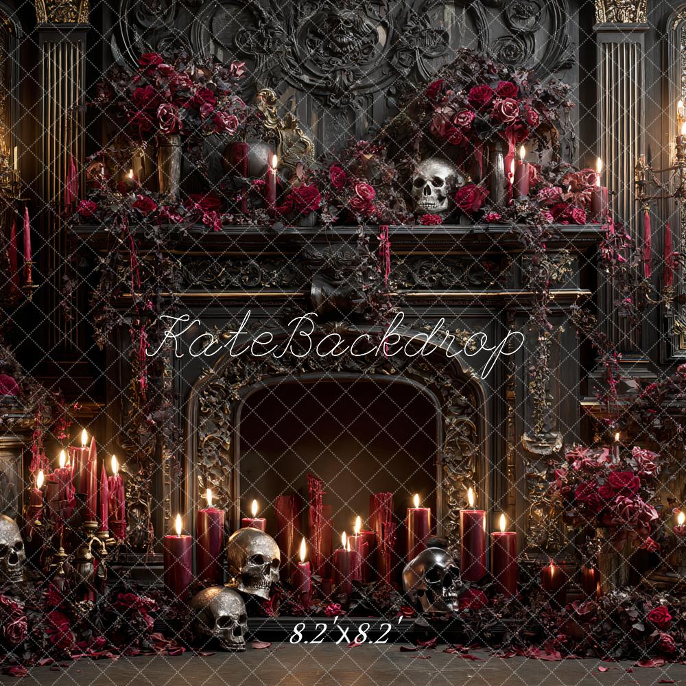 Kate Halloween Gothic Fireplace Skulls Candles Backdrop Designed by Ashley Paul - Image 5