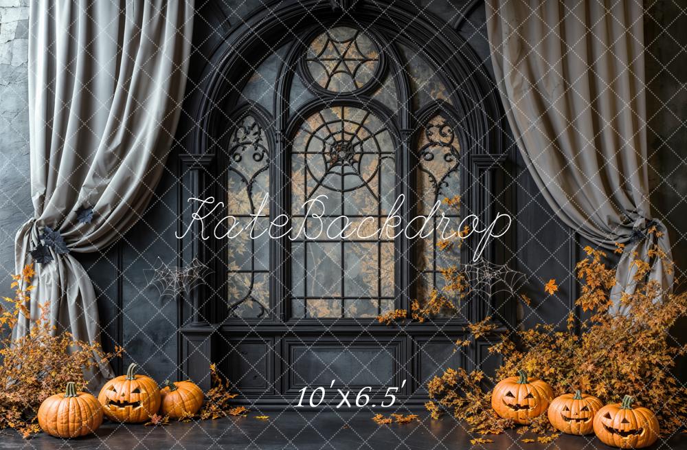 Kate Halloween Gothic Window Pumpkins Curtains Backdrop Designed by Emetselch - Image 4