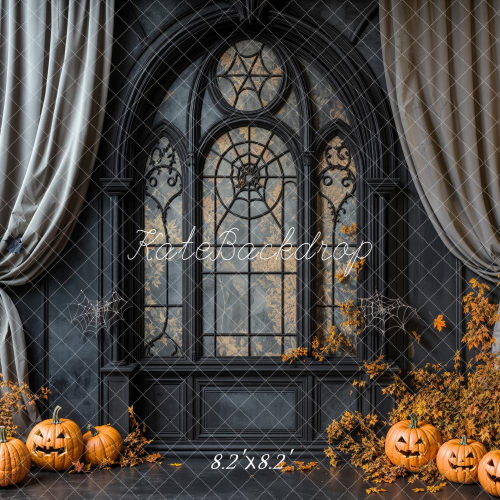 Kate Halloween Gothic Window Pumpkins Curtains Backdrop Designed by Emetselch - Image 5