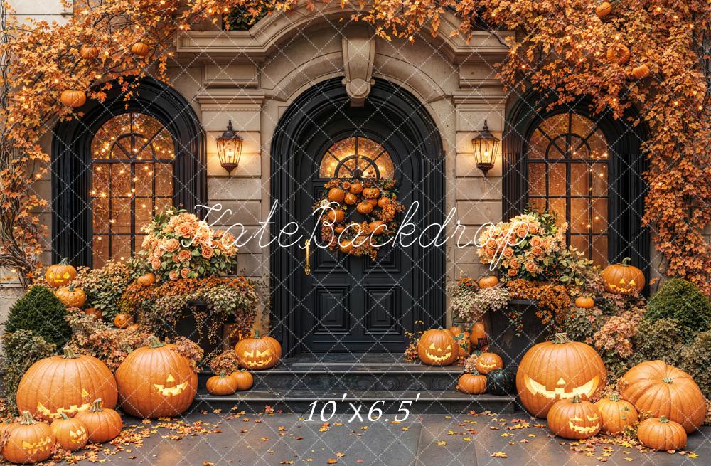 Kate Halloween Pumpkins Autumn Leaves Door Backdrop Designed by Emetselch - Image 4