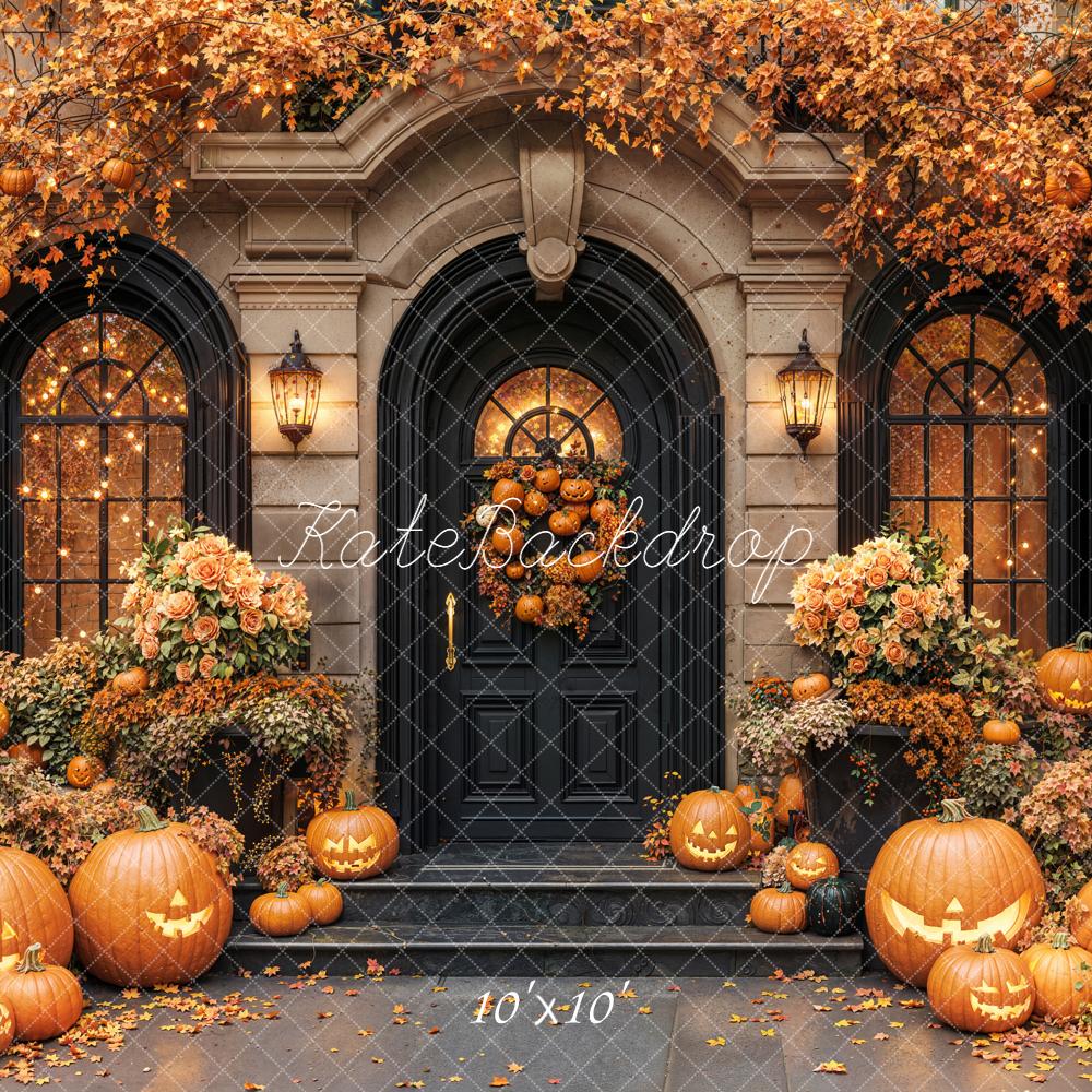 Kate Halloween Pumpkins Autumn Leaves Door Backdrop Designed by Emetselch - Image 7