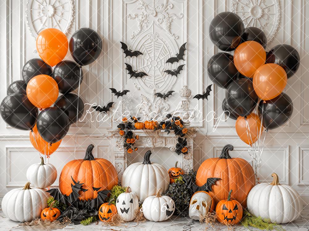Kate Halloween Pumpkins Balloons Bats Backdrop Designed by Emetselch - Image 3