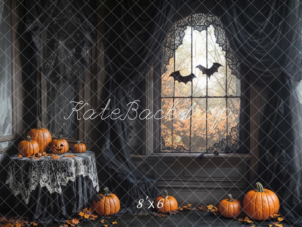 Kate Halloween Pumpkins Bats Cobweb Fleece Backdrop Designed by Emetselch