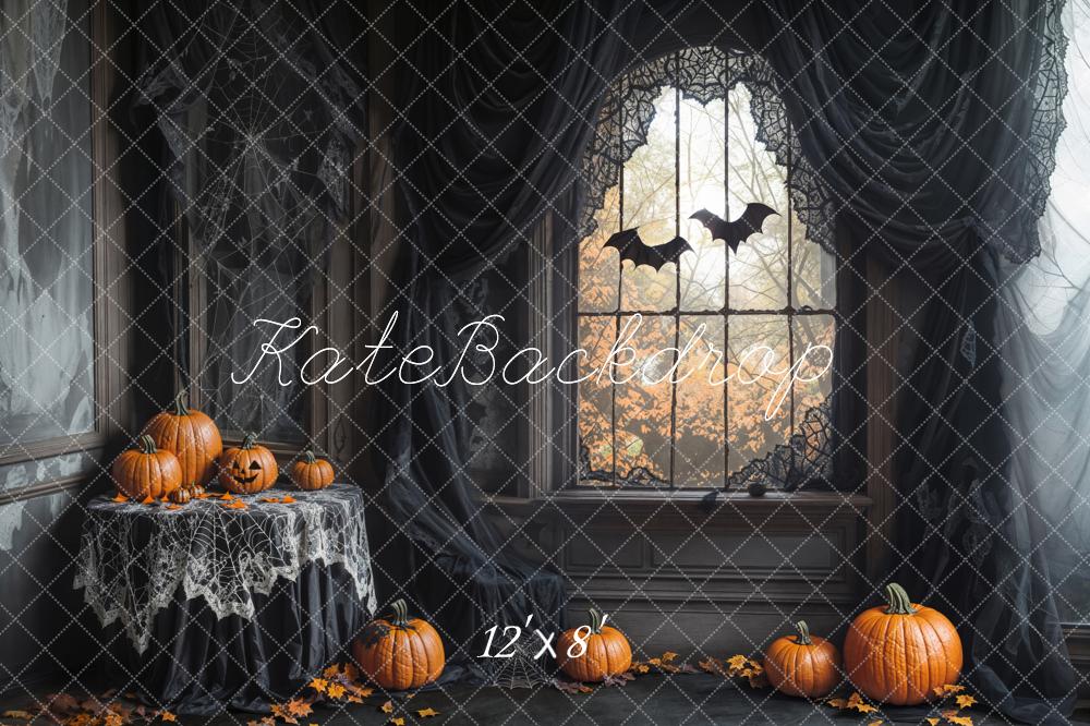 Kate Halloween Pumpkins Bats Cobweb Fleece Backdrop Designed by Emetselch - Image 4