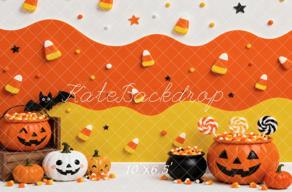 Kate Halloween Pumpkins Candy Corn Lollipops Fleece Backdrop Designed by Vertigo Productions - Image 2